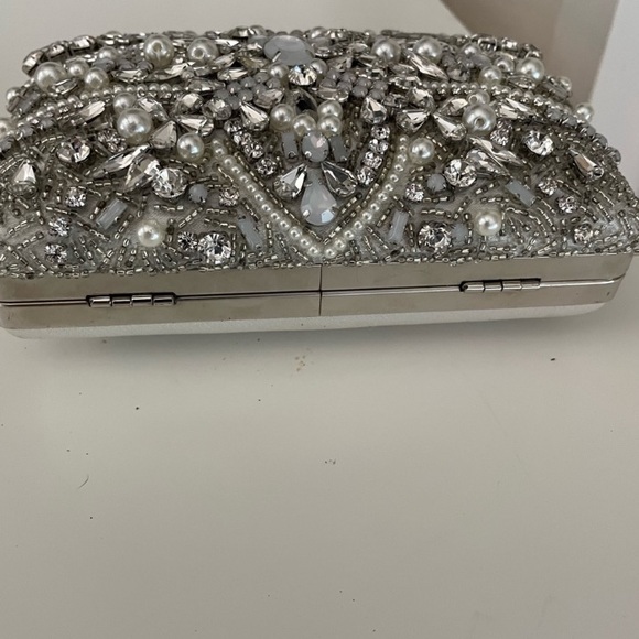 Aldo Rhinestone Evening Bag long silver chain shoulder strap elegant wedding - Picture 4 of 4